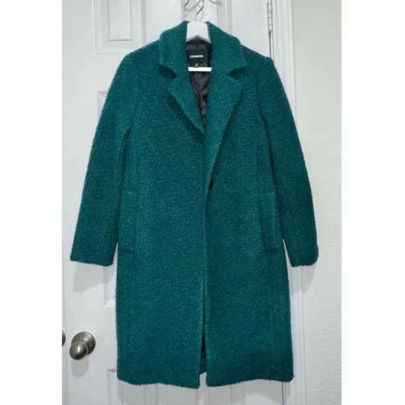 Express Women’s Green Long Wool Blend Boucle Coat - Size XXS Petite - Picture 1 of 4